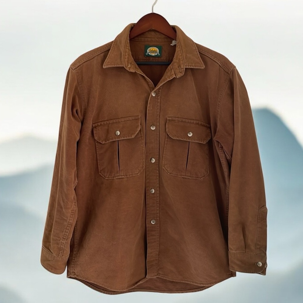 Cabelas Shirt Men XL Long Sleeve Outdoor Ranchwear Chore Shacket Made USA Brown
